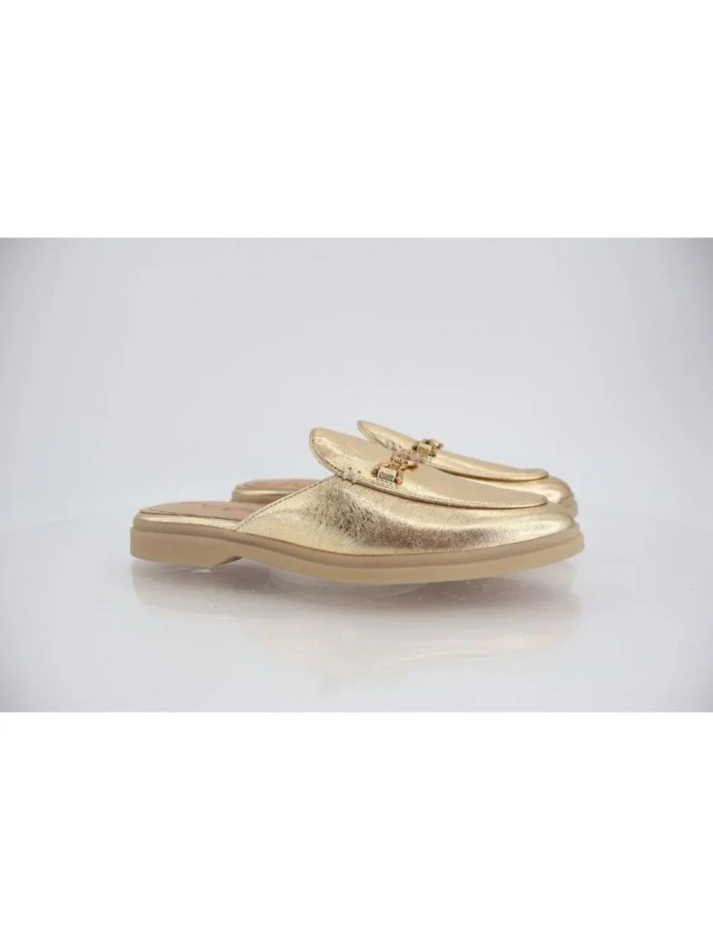 Sam Edelman Women Kira Bit Mule Size 6.5 Gold Metallic Leather Slip On Shoe Flat